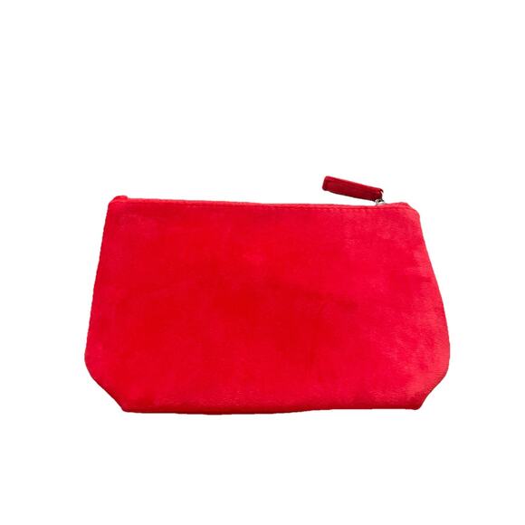 Kiehl's Red Soft Velvet Makeup Bag Cosmetic Pouch Holiday White Embroidery - Picture 5 of 6